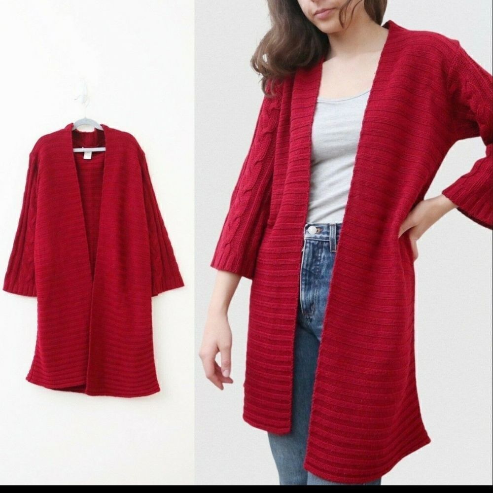 ‎SUNDANCE OPEN FRONT CARDIGAN IN DEEP RED